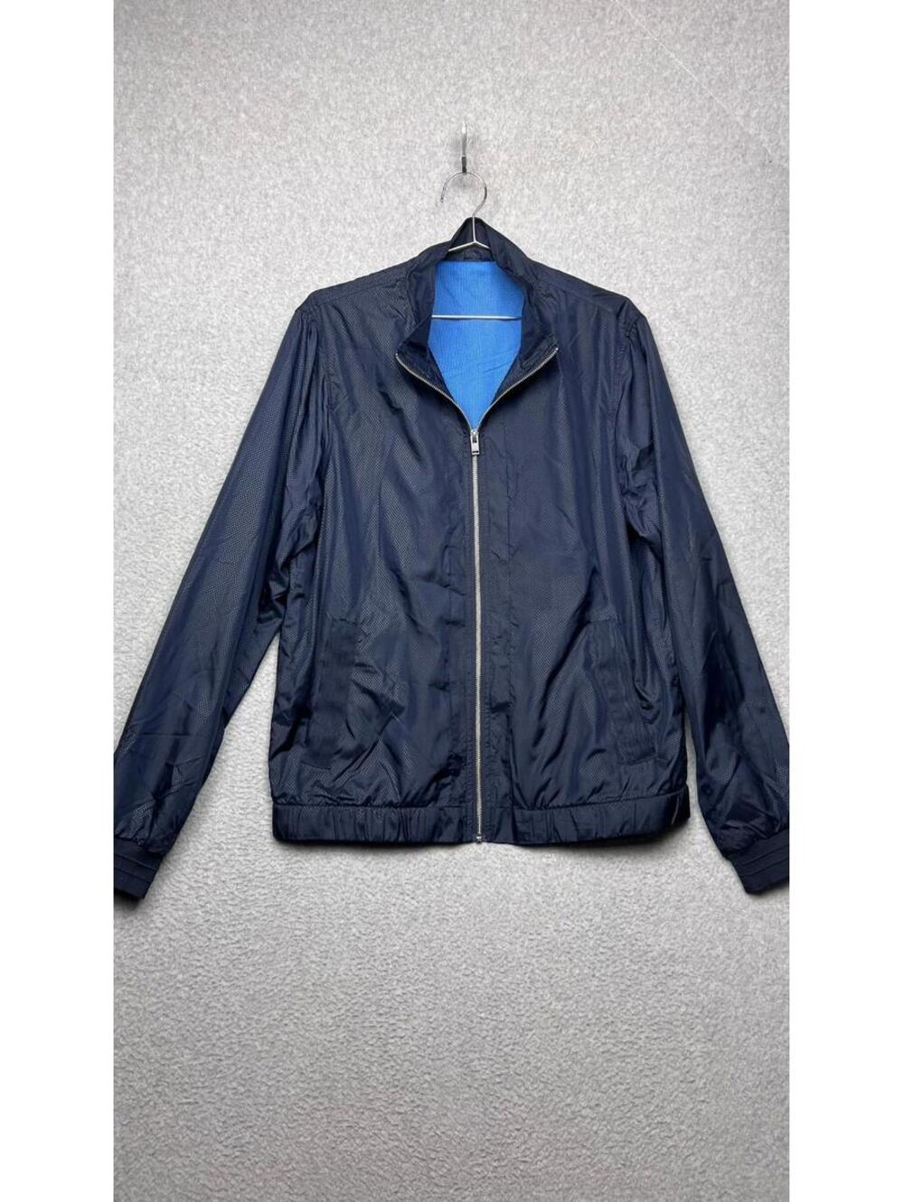 Lindbergh White Bomber Jacket Men 42R Blue Windbreaker Water Repellent Pockets